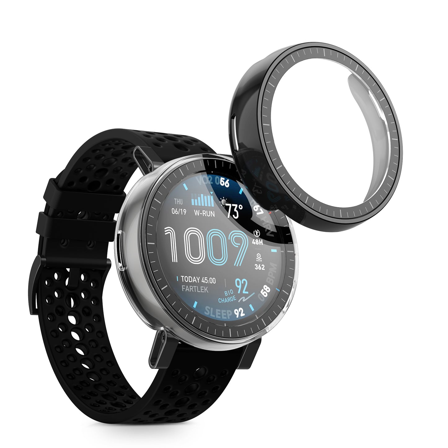 kwmobile 2x Glas Hülle für Amazfit Active Max A2557 Schutzhülle - Fullbody Fitnesstracker Case Set aus Glas - Schwarz Transparent Schwarz  [dsg01]