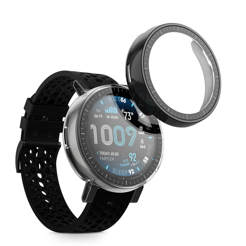 kwmobile 2x Glas Hülle für Amazfit Active Max A2557 Schutzhülle - Fullbody Fitnesstracker Case Set aus Glas - Schwarz Transparent Schwarz  [dsg01]