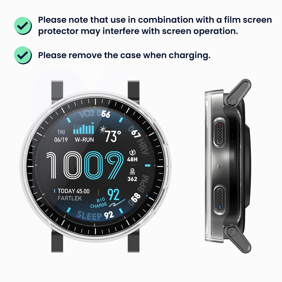 kwmobile 2x Glas Hülle für Amazfit Active Max A2557 Schutzhülle - Fullbody Fitnesstracker Case Set aus Glas - Schwarz Transparent Schwarz  [dsg01]