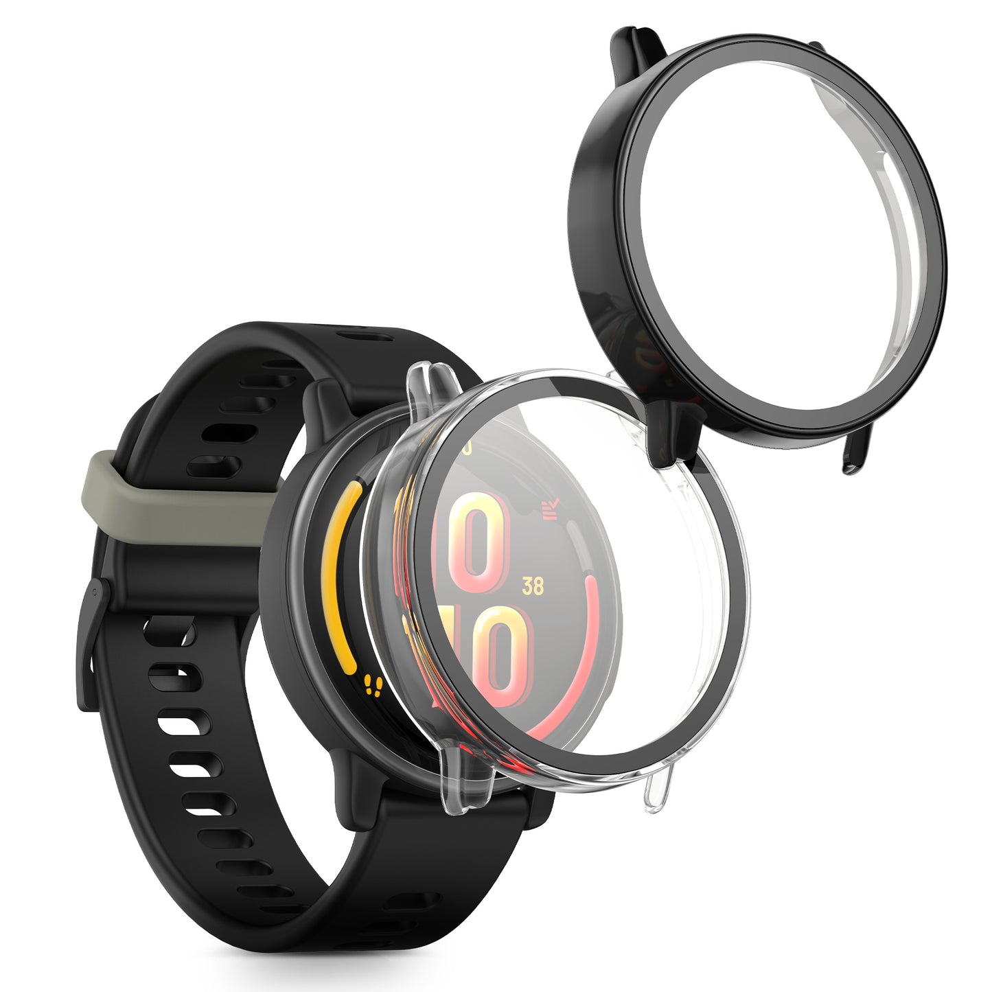 kwmobile 2x Glas Hülle für Garmin Bounce 2 Schutzhülle - Fullbody Fitnesstracker Case Set aus Glas - Schwarz Transparent Schwarz  [dsg01]