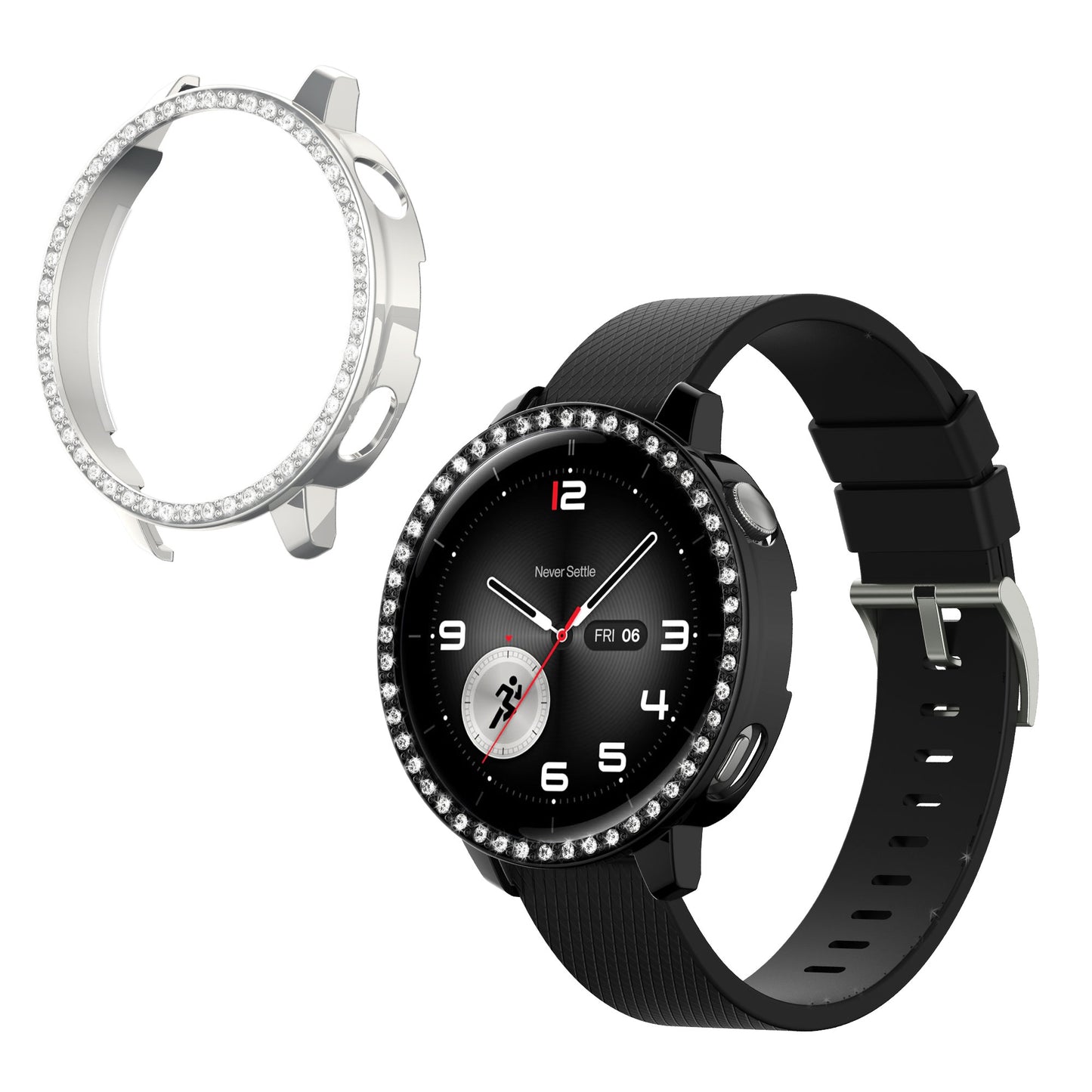 kwmobile 2x Kunststoff Hülle kompatibel mit OnePlus Watch 4 / Watch 3 / OPPO Watch X3 mini / X2 mini Schutzhülle Schutzrahmen - Glitzer Schutz Zubehör in Schwarz Silber Schwarz  [dsg01]