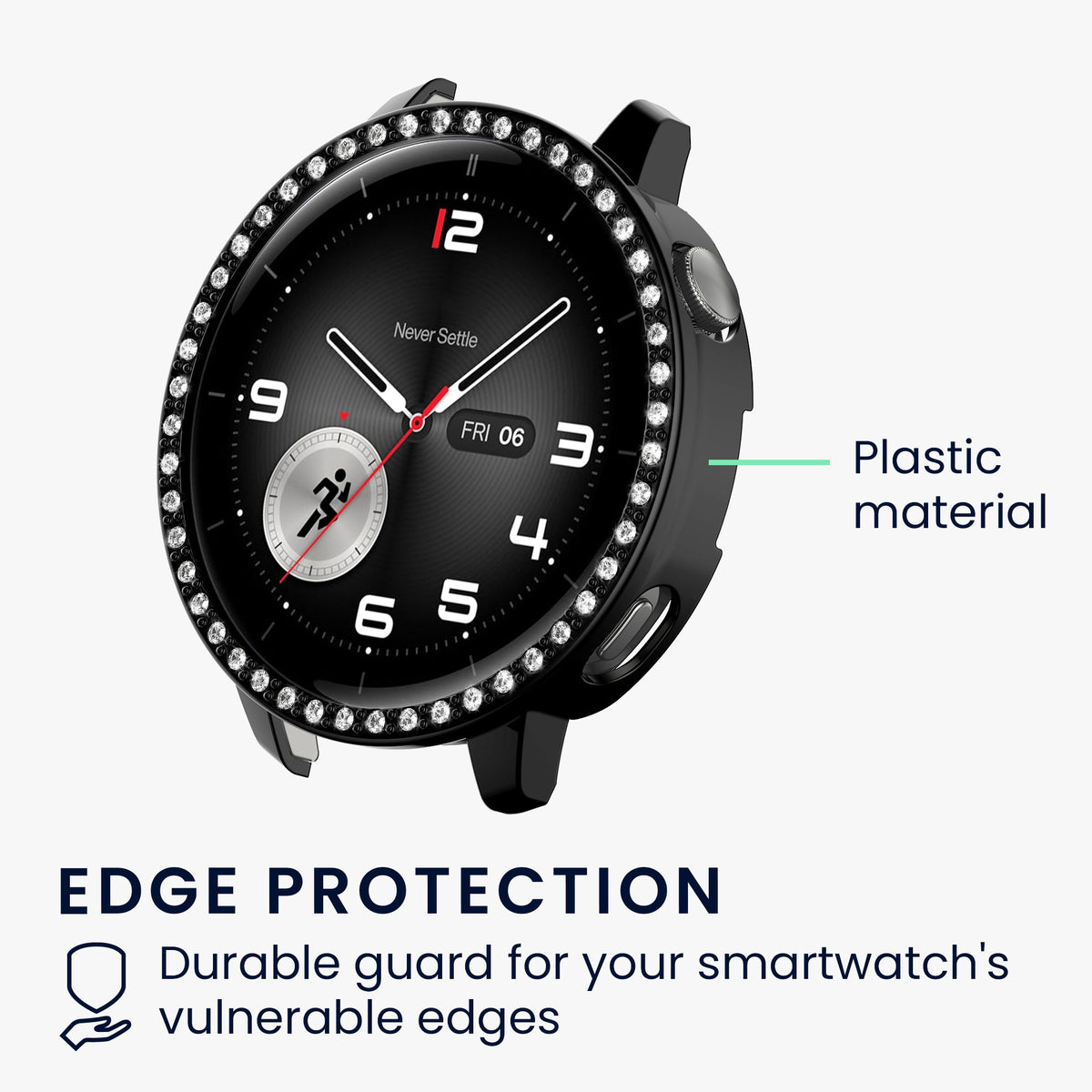 kwmobile 2x Kunststoff Hülle kompatibel mit OnePlus Watch 4 / Watch 3 / OPPO Watch X3 mini / X2 mini Schutzhülle Schutzrahmen - Glitzer Schutz Zubehör in Schwarz Silber Schwarz  [dsg01]