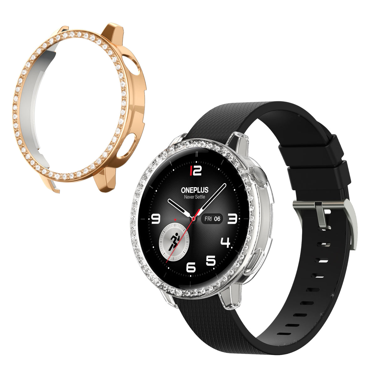 kwmobile 2x Kunststoff Hülle kompatibel mit OnePlus Watch 4 / Watch 3 / OPPO Watch X3 mini / X2 mini Schutzhülle Schutzrahmen - Glitzer Schutz Zubehör in Transparent Rosegold Transparent  [dsg02]