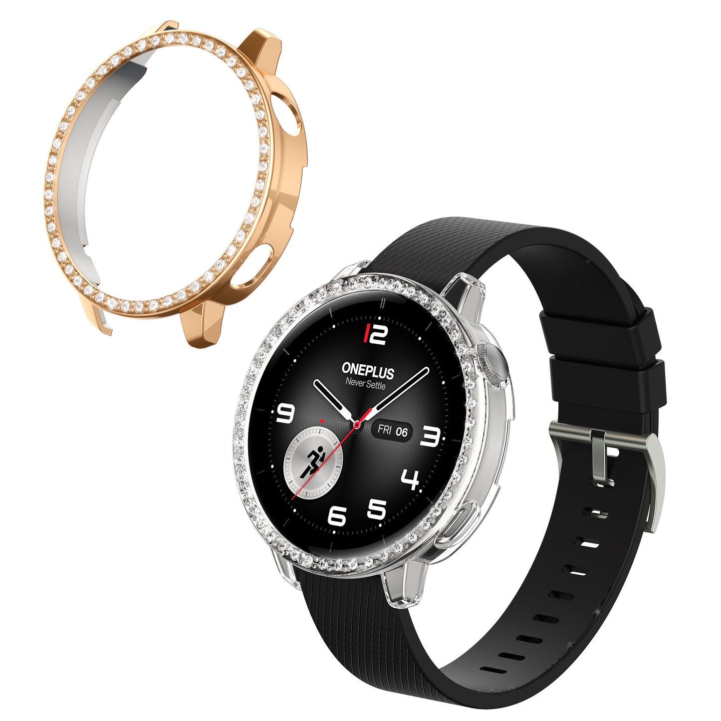 kwmobile 2x Kunststoff Hülle kompatibel mit OnePlus Watch 4 / Watch 3 / OPPO Watch X3 mini / X2 mini Schutzhülle Schutzrahmen - Glitzer Schutz Zubehör in Transparent Rosegold Transparent  [dsg02]