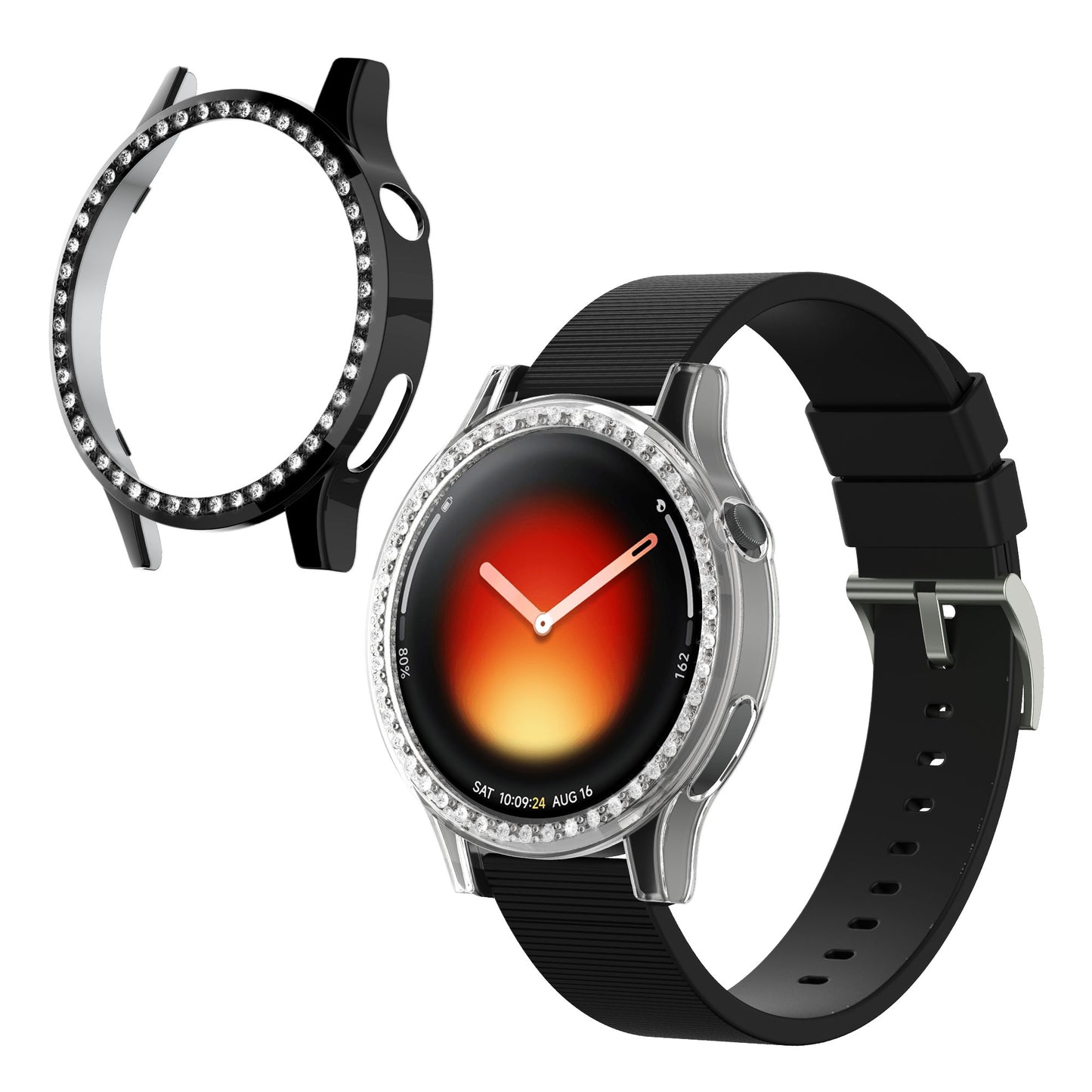 kwmobile 2x Kunststoff Hülle kompatibel mit Xiaomi Watch 5 Schutzhülle Schutzrahmen - Glitzer Schutz Zubehör in Schwarz Transparent Schwarz  [dsg01]