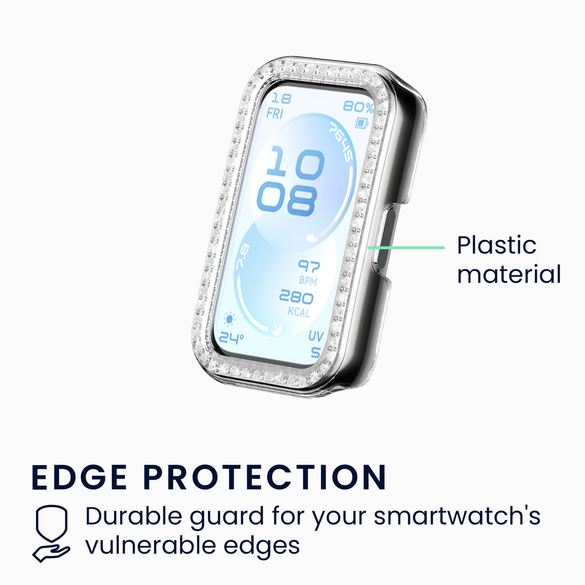 kwmobile 2x Kunststoff Hülle kompatibel mit Huawei Band 11 Schutzhülle Schutzrahmen - Glitzer Schutz Zubehör in Schwarz Transparent Schwarz  [dsg01]