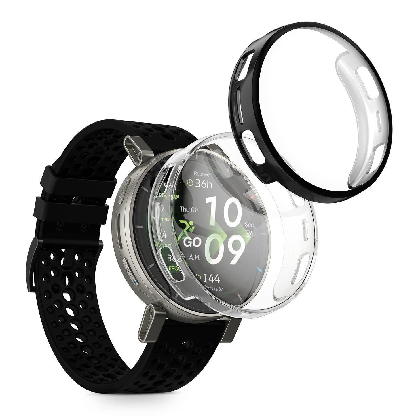 kwmobile 2x Silikon Hülle für Amazfit Active3 Premium Schutzhülle - Fullbody Display Cover Set aus Silikon - Schwarz Transparent Schwarz  [dsg01]