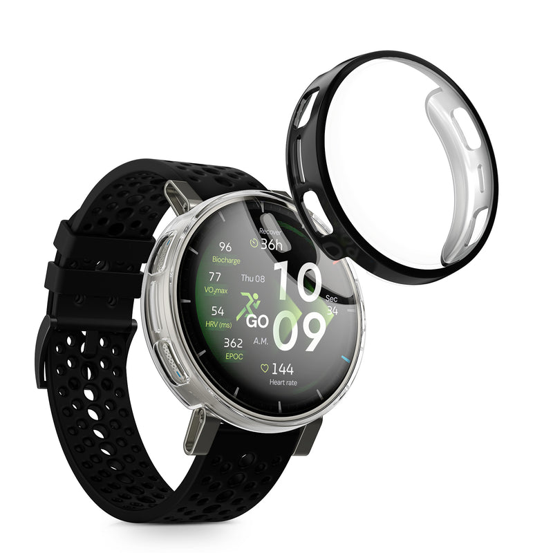 kwmobile 2x Silikon Hülle für Amazfit Active3 Premium Schutzhülle - Fullbody Display Cover Set aus Silikon - Schwarz Transparent Schwarz  [dsg01]
