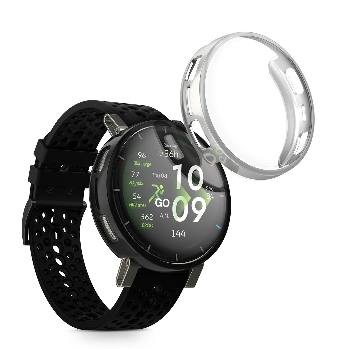 kwmobile 2x Silikon Hülle für Amazfit Active3 Premium Schutzhülle - Fullbody Display Cover Set aus Silikon - Silber Schwarz Silber  [dsg02]