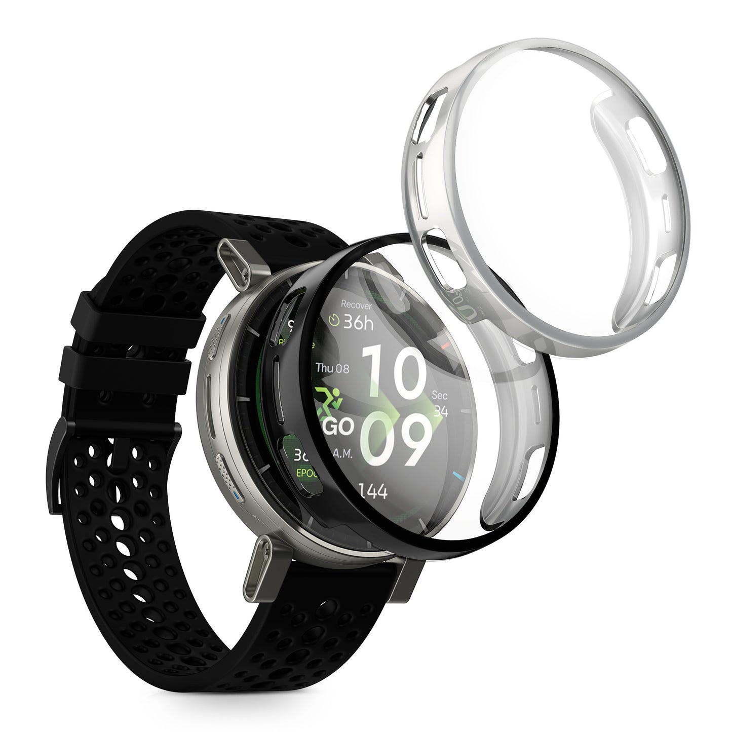 kwmobile 2x Silikon Hülle für Amazfit Active3 Premium Schutzhülle - Fullbody Display Cover Set aus Silikon - Silber Schwarz Silber  [dsg02]