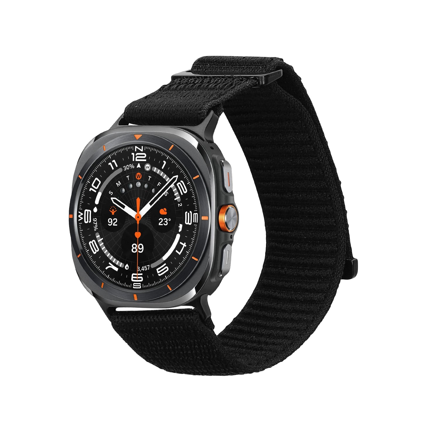 kwmobile Armband kompatibel mit Samsung Galaxy Watch Ultra 47mm - Nylon Fitnesstracker Sportarmband Band in Schwarz - Innenmaße von Schwarz