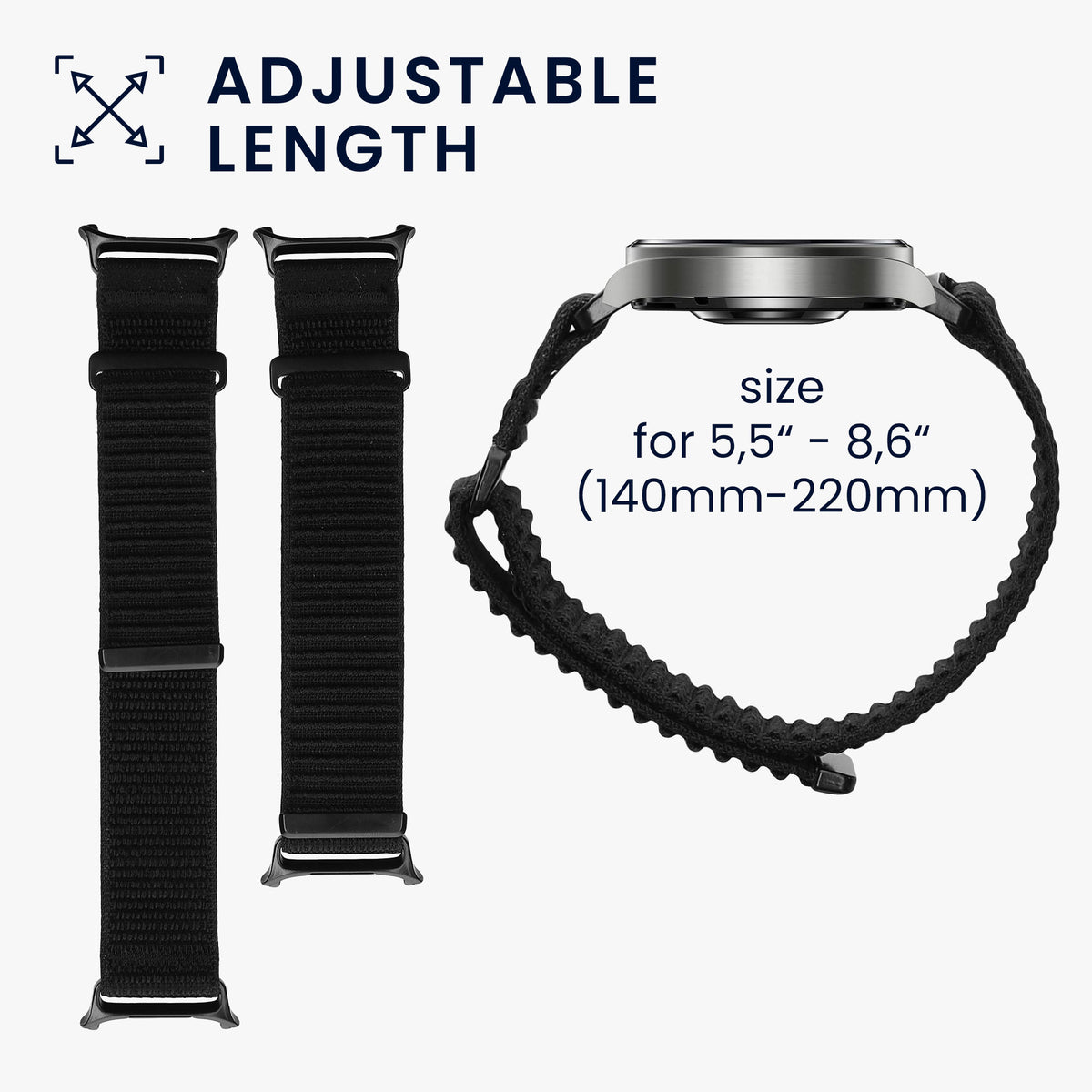 kwmobile Armband kompatibel mit Samsung Galaxy Watch Ultra 47mm - Nylon Fitnesstracker Sportarmband Band in Schwarz - Innenmaße von Schwarz