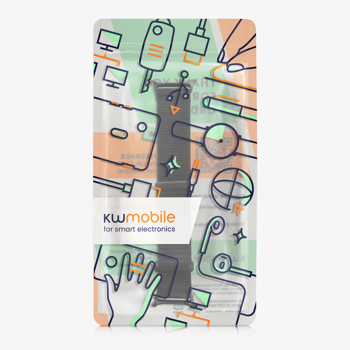 kwmobile Armband kompatibel mit Samsung Galaxy Watch Ultra 47mm - Nylon Fitnesstracker Sportarmband Band in Schwarz - Innenmaße von Schwarz
