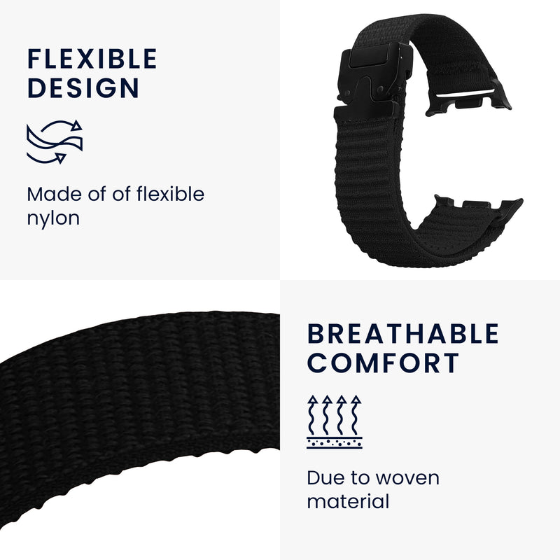 kwmobile Armband kompatibel mit Samsung Galaxy Watch 8 Galaxy / Galaxy Watch 8 Classic 46mm - Nylon Fitnesstracker Sportarmband Band in Schwarz - Innenmaße von Schwarz