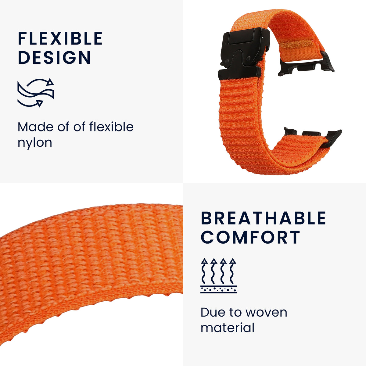 kwmobile Armband kompatibel mit Samsung Galaxy Watch 8 Galaxy / Galaxy Watch 8 Classic 46mm - Nylon Fitnesstracker Sportarmband Band in Orange - Innenmaße von Orange