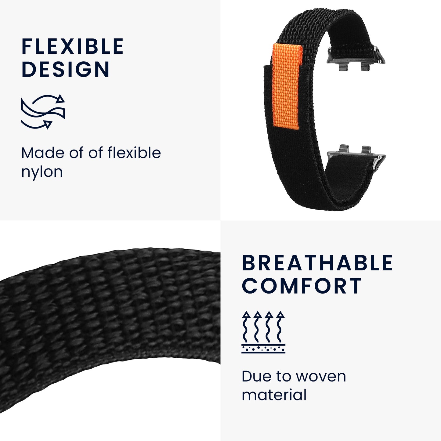 kwmobile Armband kompatibel mit Huawei Band 11 / Band 11 Pro - Nylon Fitnesstracker Sportarmband Band in Schwarz - Innenmaße von Schwarz
