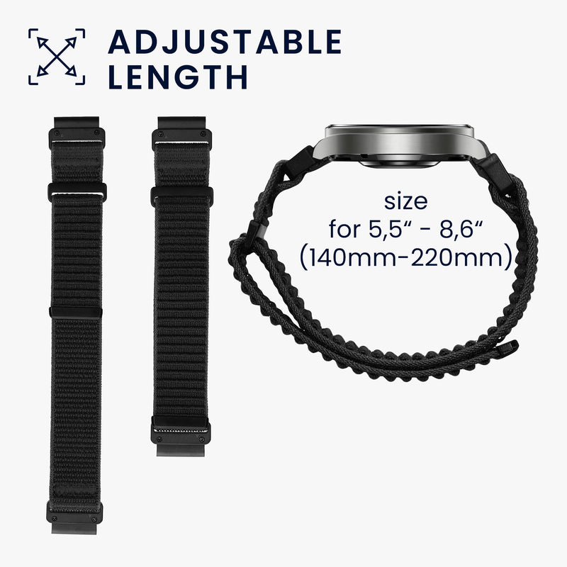 kwmobile Armband kompatibel mit Garmin Instinct 2S / Fenix 8S / Fenix 7S / Fenix 6S - Nylon Fitnesstracker Sportarmband Band in Schwarz - Innenmaße von Schwarz