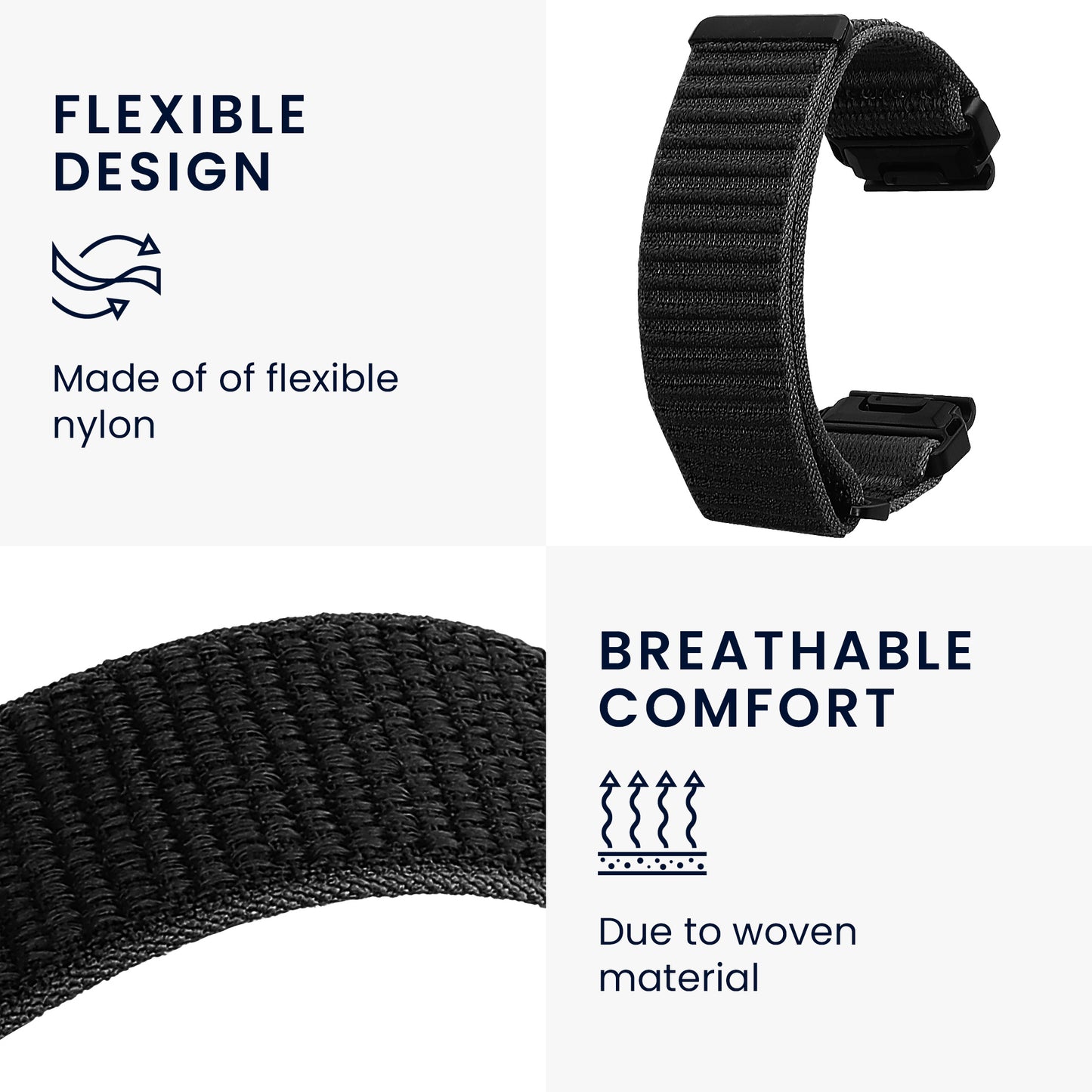 kwmobile Armband kompatibel mit Garmin Instinct 2S / Fenix 8S / Fenix 7S / Fenix 6S - Nylon Fitnesstracker Sportarmband Band in Schwarz - Innenmaße von Schwarz