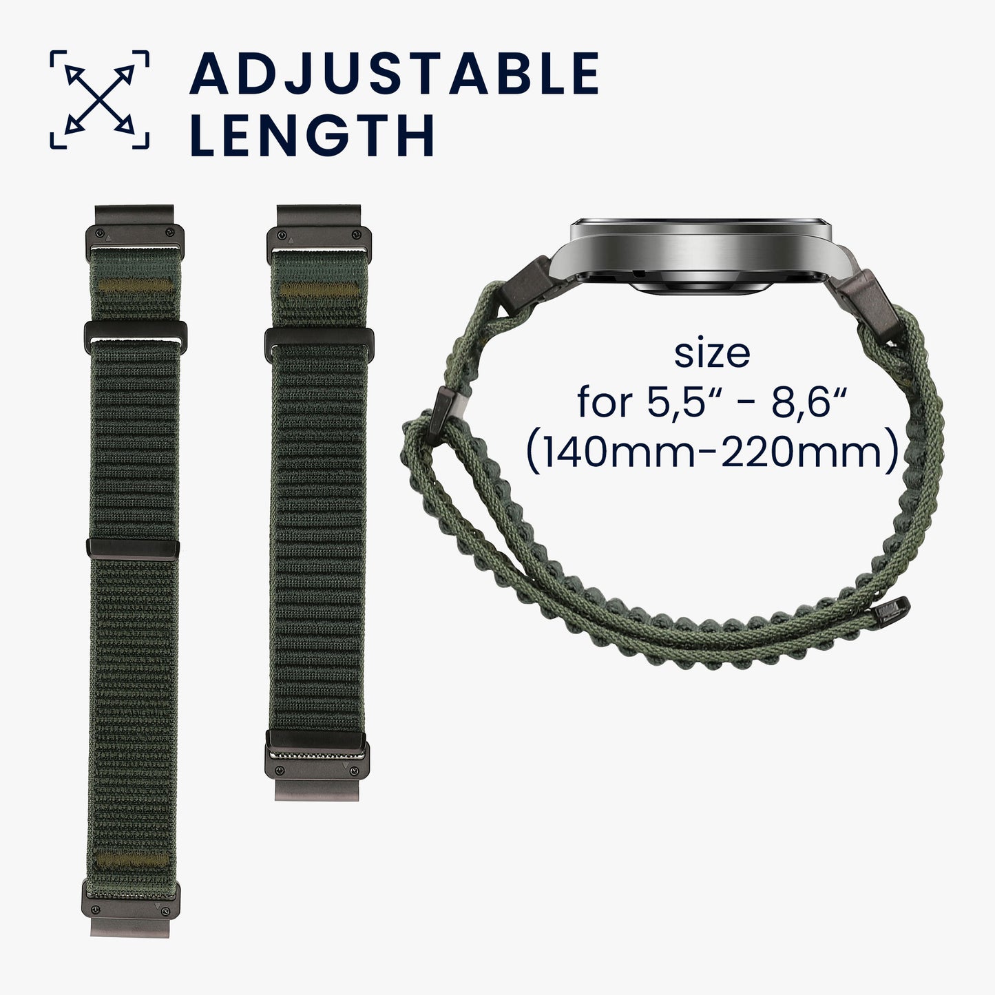 kwmobile Armband kompatibel mit Garmin Instinct 2S / Fenix 8S / Fenix 7S / Fenix 6S - Nylon Fitnesstracker Sportarmband Band in Dunkelgrün - Innenmaße von Dunkelgrün