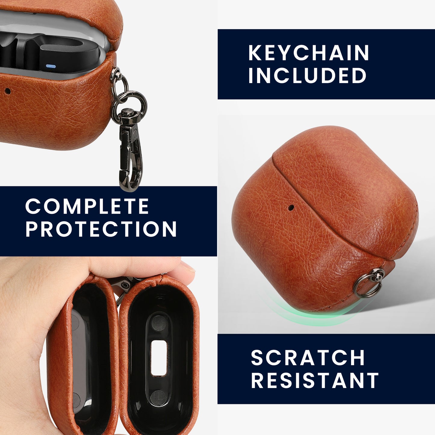 kwmobile Kunstleder Hülle für Samsung Galaxy Buds 3 / Galaxy Buds 3 Pro Case - Slim Cover mit Karabiner - Kopfhörer Tasche - Etui in Braun Braun