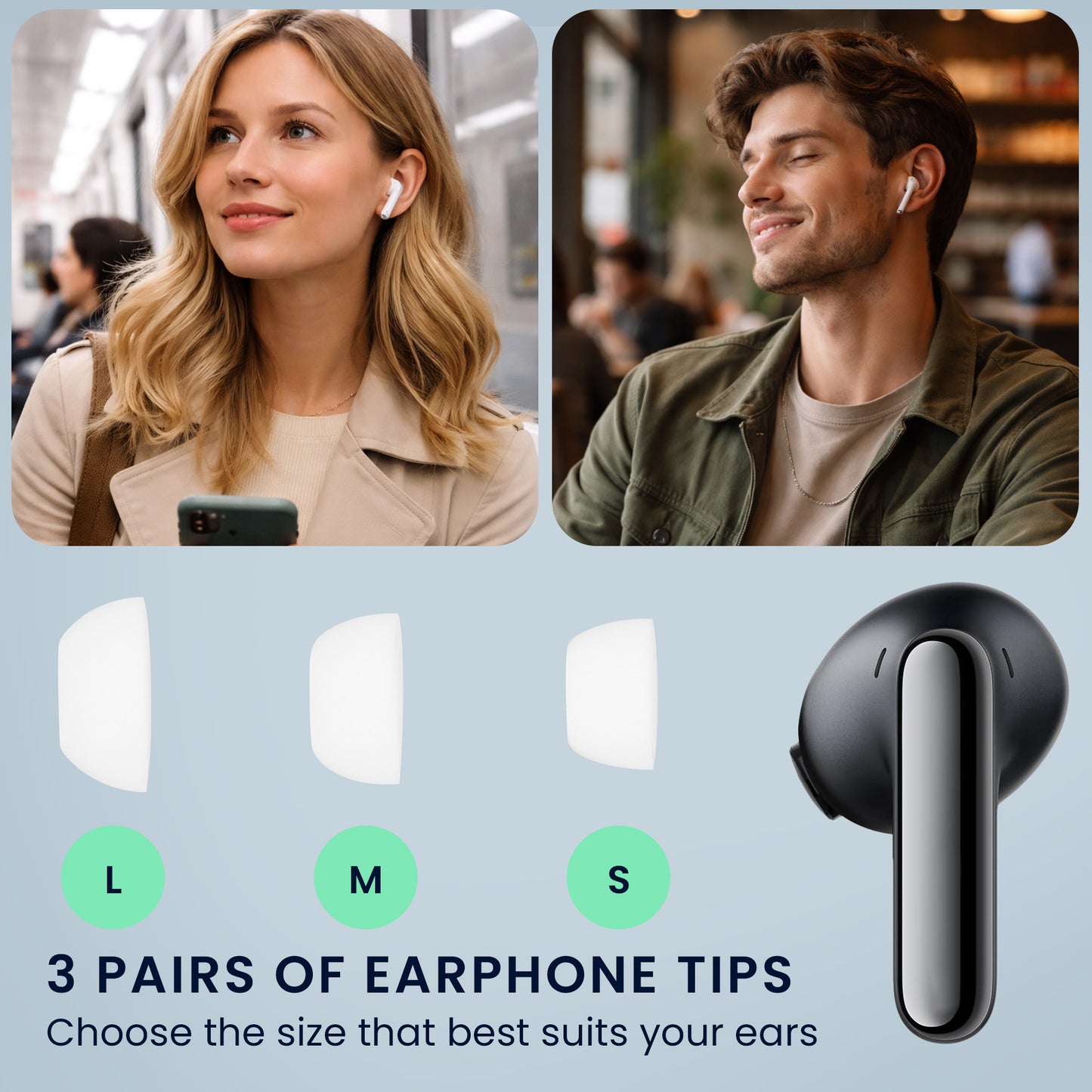 kwmobile 6x Silikonaufsätze für Xiaomi Redmi Buds 8 Pro - Ersatz Ohrstöpsel in 3 Größen - Ear Tips für In-Ear Kopfhörer - Zubehör Ersatzpolster in Weiß Weiß