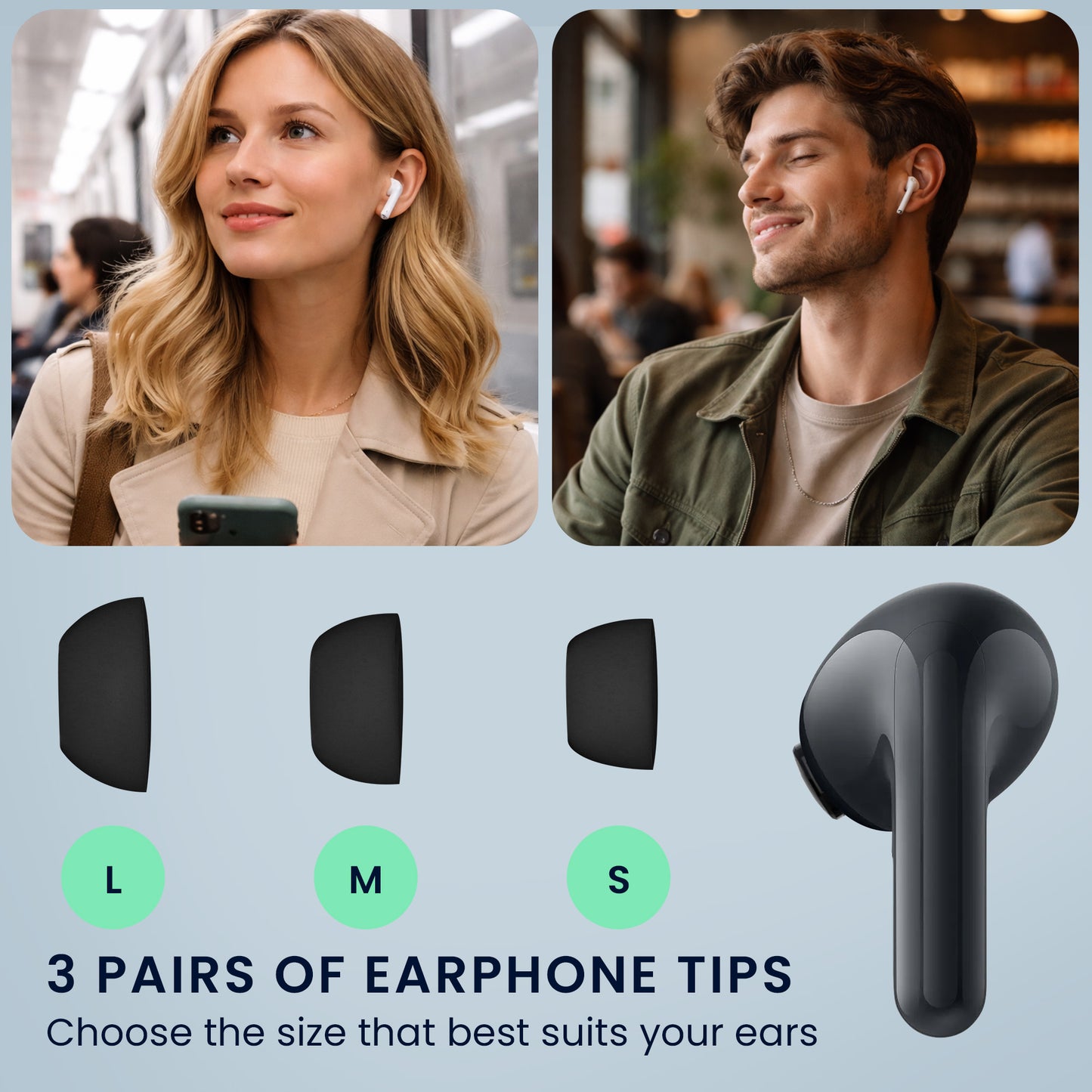 kwmobile 6x Silikonaufsätze für Xiaomi Redmi Buds 8 Lite - Ersatz Ohrstöpsel in 3 Größen - Ear Tips für In-Ear Kopfhörer - Zubehör Ersatzpolster in Schwarz Schwarz