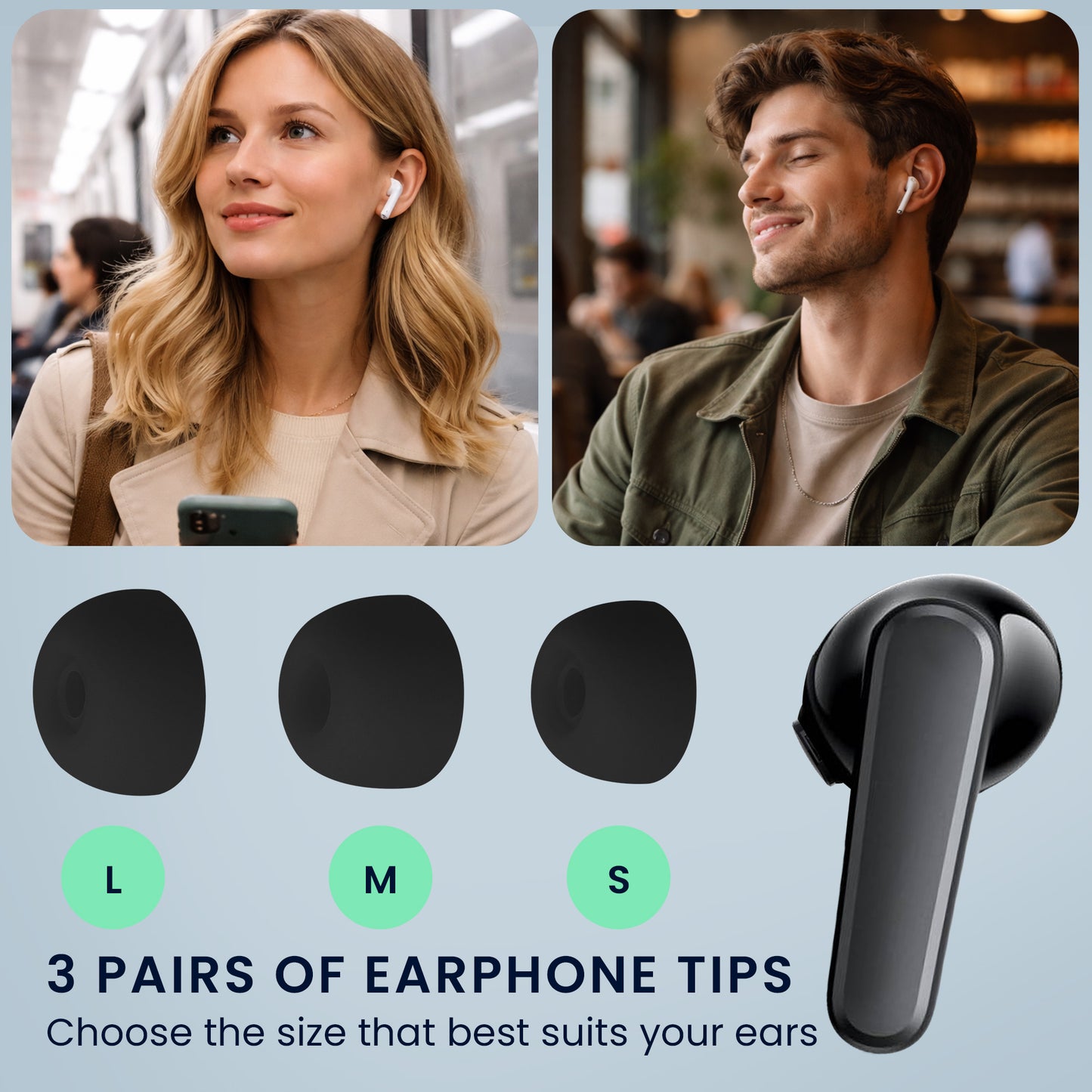 kwmobile 6x Silikonaufsätze für Anker Soundcore P20i - Ersatz Ohrstöpsel in 3 Größen - Ear Tips für In-Ear Kopfhörer - Zubehör Ersatzpolster in Schwarz Schwarz