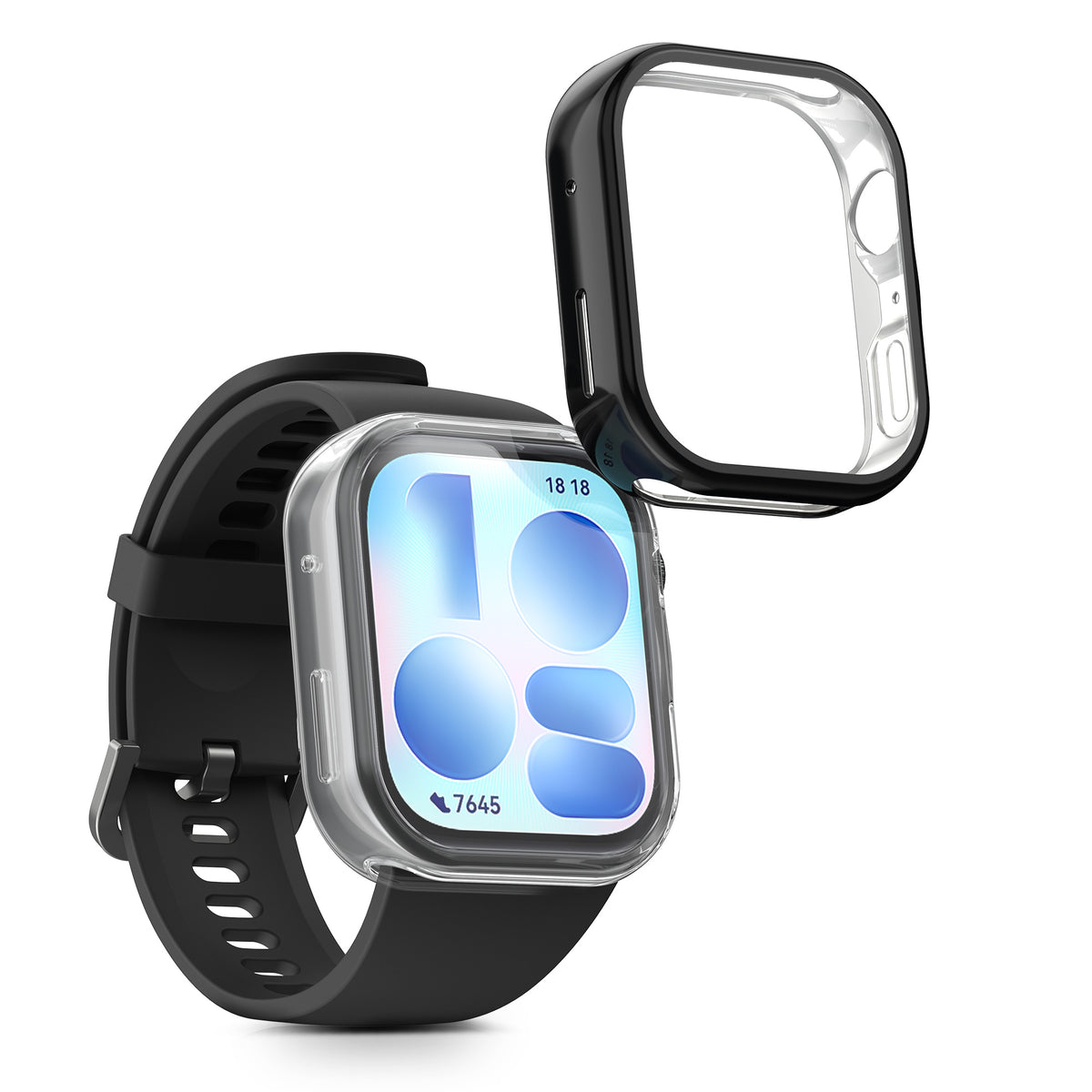 kwmobile 2x Silikon Hülle für Huawei Watch FIT 5 Schutzhülle - Fullbody Display Cover Set aus Silikon - Schwarz Transparent Schwarz  [dsg01]