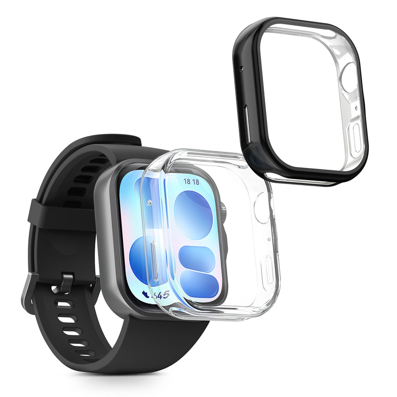 kwmobile 2x Silikon Hülle für Huawei Watch FIT 5 Schutzhülle - Fullbody Display Cover Set aus Silikon - Schwarz Transparent Schwarz  [dsg01]