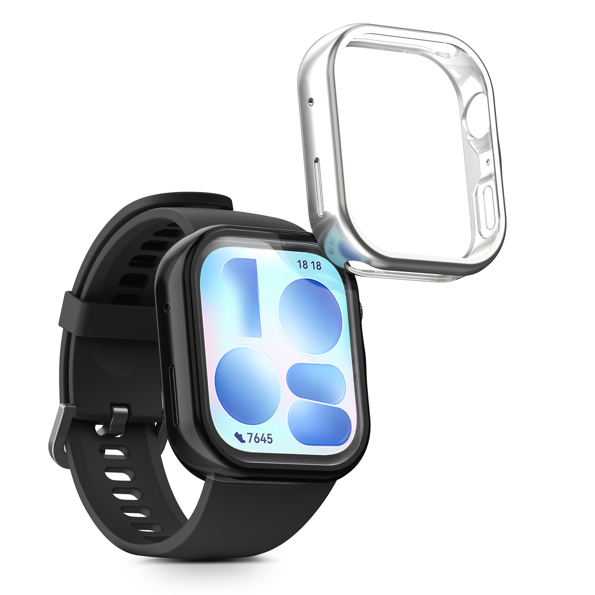 kwmobile 2x Silikon Hülle für Huawei Watch FIT 5 Schutzhülle - Fullbody Display Cover Set aus Silikon - Silber Schwarz Silber  [dsg02]