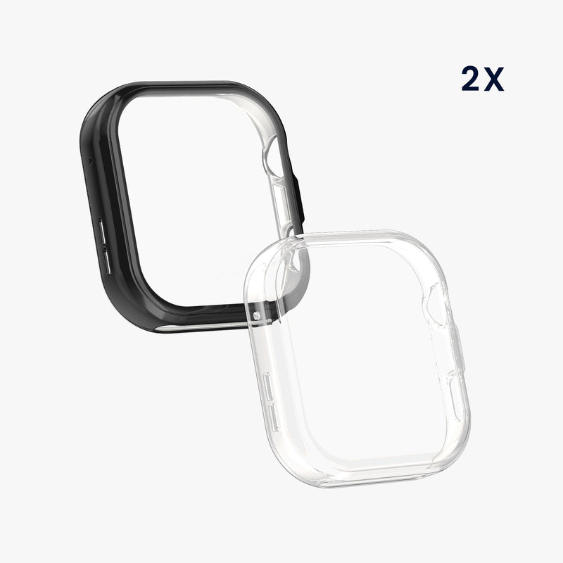 kwmobile 2x Silikon Hülle für Huawei Watch FIT 5 Pro Schutzhülle - Fullbody Display Cover Set aus Silikon - Schwarz Transparent Schwarz  [dsg01]