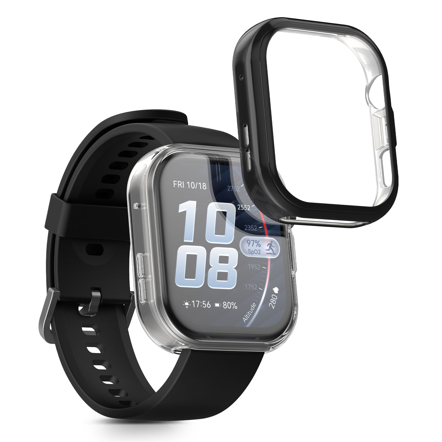 kwmobile 2x Silikon Hülle für Huawei Watch FIT 5 Pro Schutzhülle - Fullbody Display Cover Set aus Silikon - Schwarz Transparent Schwarz  [dsg01]