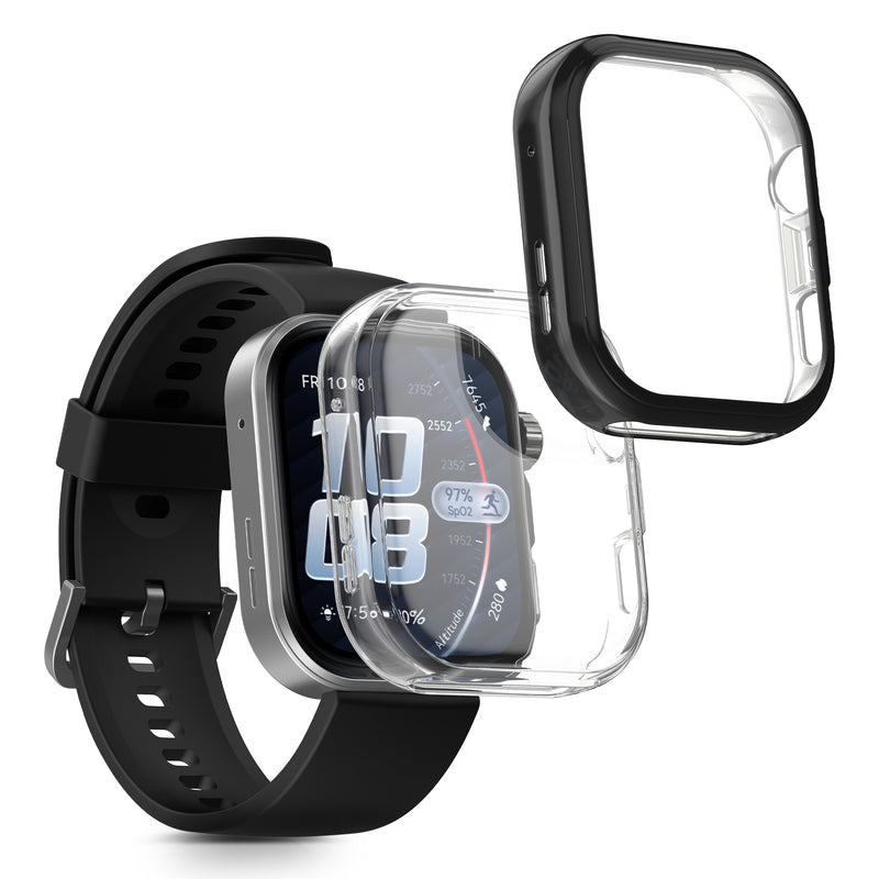 kwmobile 2x Silikon Hülle für Huawei Watch FIT 5 Pro Schutzhülle - Fullbody Display Cover Set aus Silikon - Schwarz Transparent Schwarz  [dsg01]