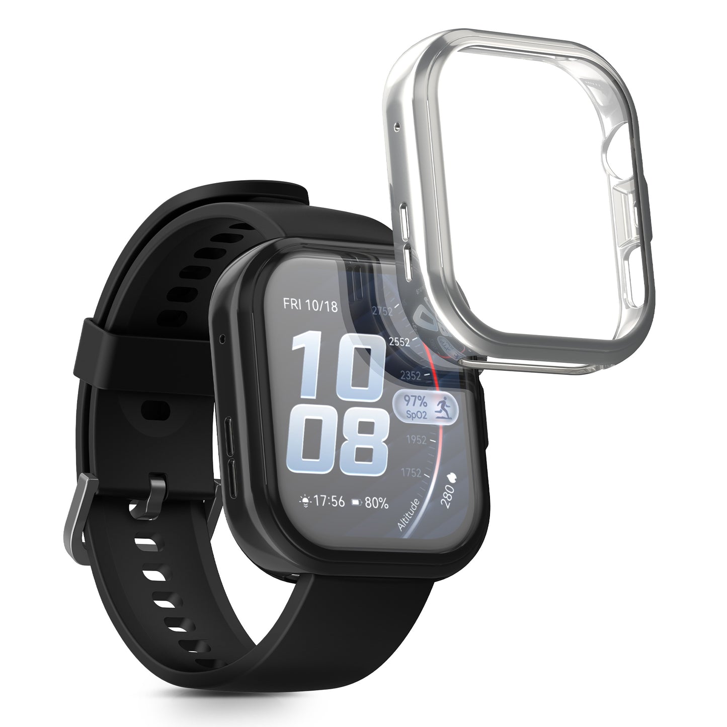 kwmobile 2x Silikon Hülle für Huawei Watch FIT 5 Pro Schutzhülle - Fullbody Display Cover Set aus Silikon - Silber Schwarz Silber  [dsg02]