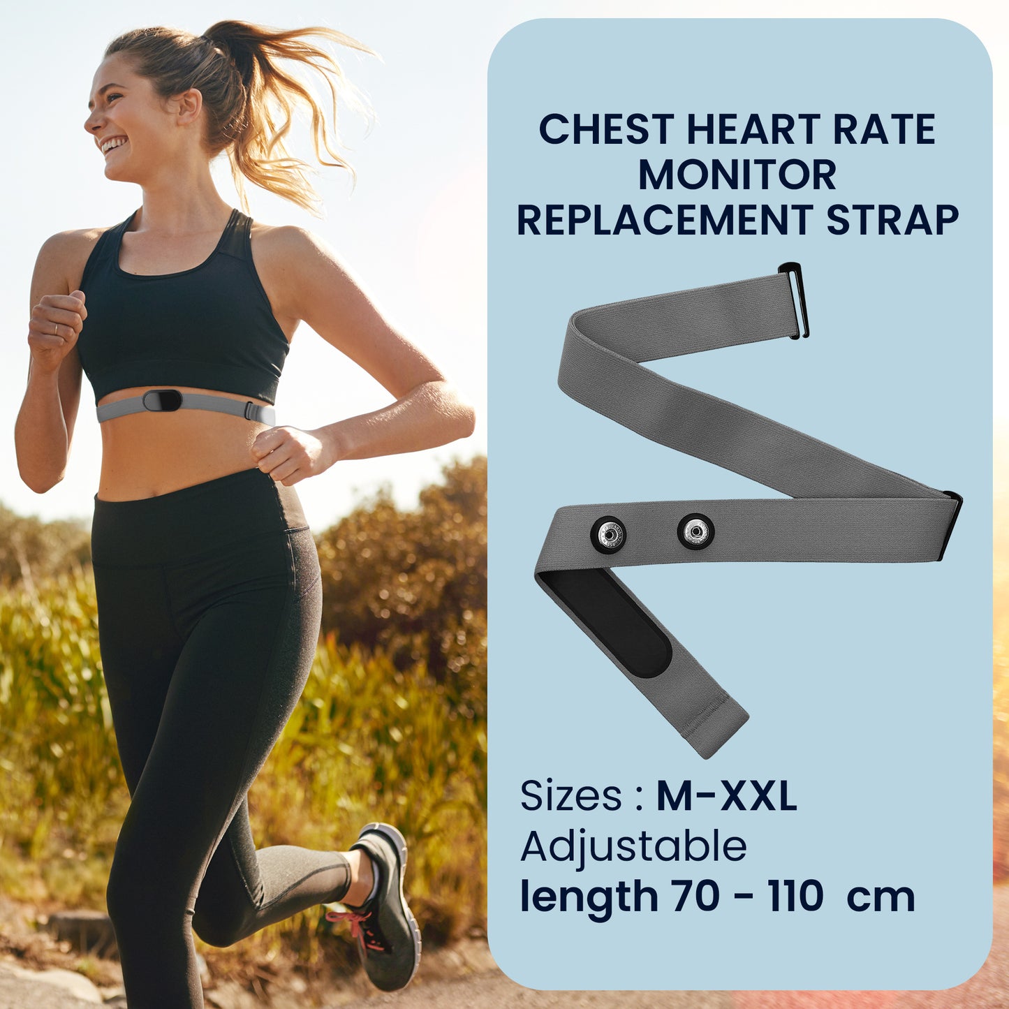 kwmobile Brust Pulsgurt für Garmin HRM / Polar H1 H10 H9 H7 / Wahoo Brustgurt Pulsmesser - Ersatz Herzfrequenzmesser Brustgurt - Pulsgurt für Brust aus Nylon - Grau Grau