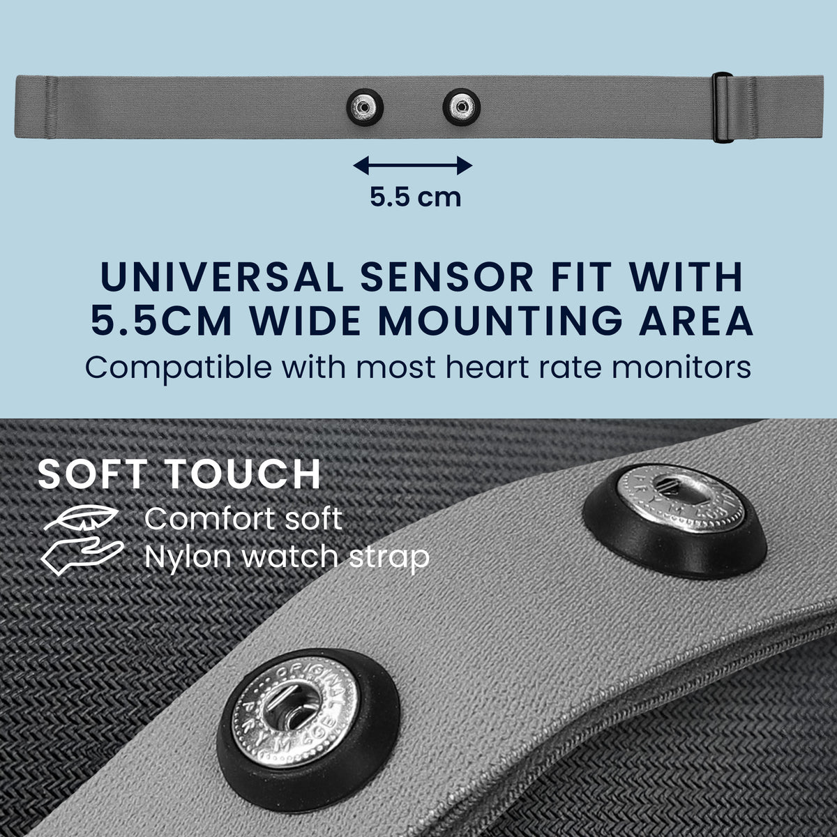 kwmobile Brust Pulsgurt für Garmin HRM / Polar H1 H10 H9 H7 / Wahoo Brustgurt Pulsmesser - Ersatz Herzfrequenzmesser Brustgurt - Pulsgurt für Brust aus Nylon - Grau Grau