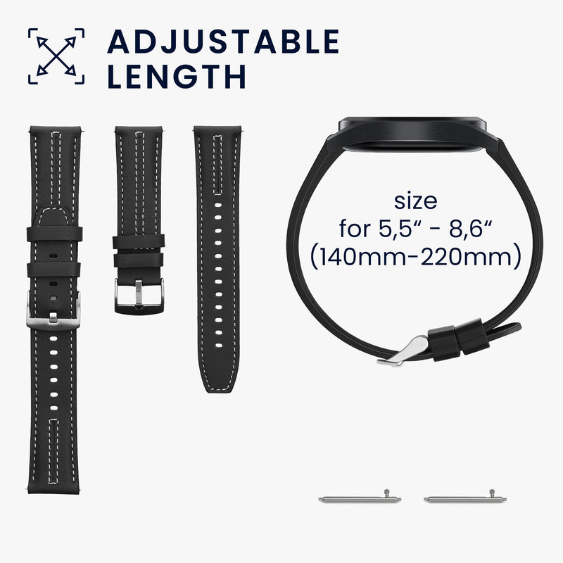 kwmobile Echtleder Uhrenarmband für Huawei Watch GT6 Pro 46mm Armband - Ersatzarmband für Fitnesstracker - Wechselarmband Smartwatch - Schwarz Schwarz