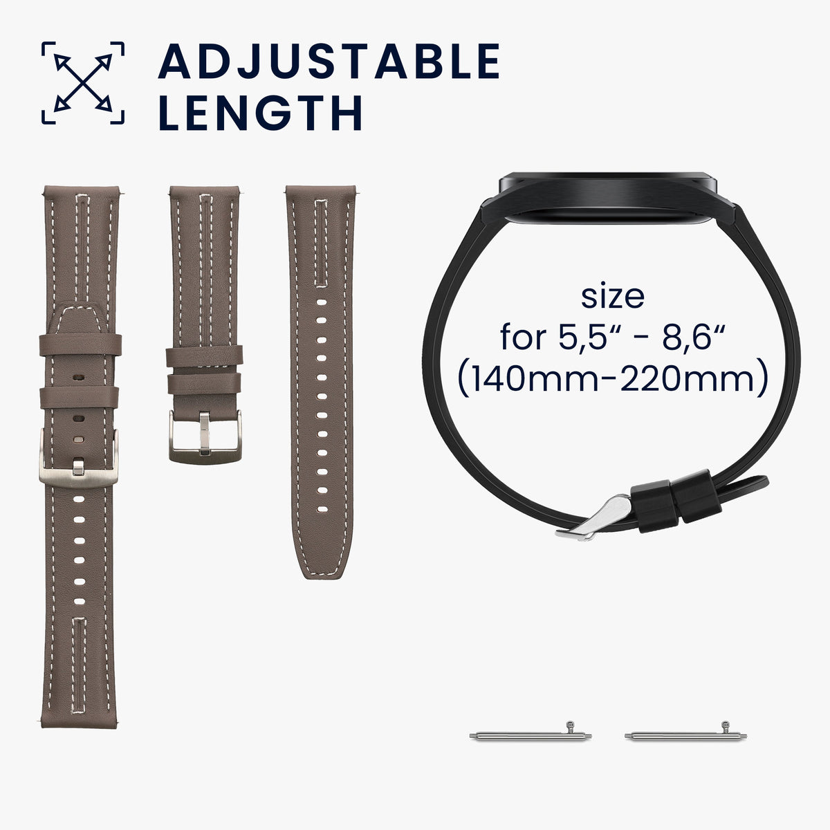 kwmobile Echtleder Uhrenarmband für Huawei Watch GT6 Pro 46mm Armband - Ersatzarmband für Fitnesstracker - Wechselarmband Smartwatch - Grau Grau
