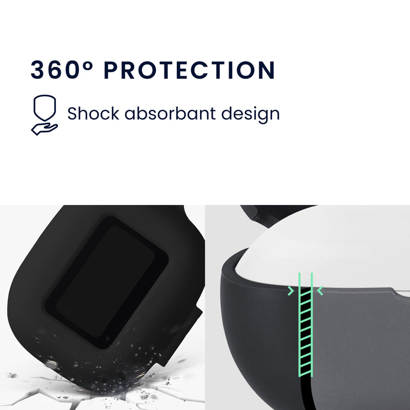 kwmobile Schutzhülle für JBL Live Buds 4 / Beam 4 / Flex 4 Hülle - TPU Silikon Case für Kopfhörer Ladecase - stoßfestes Cover mit Karabiner - Schwarz Schwarz