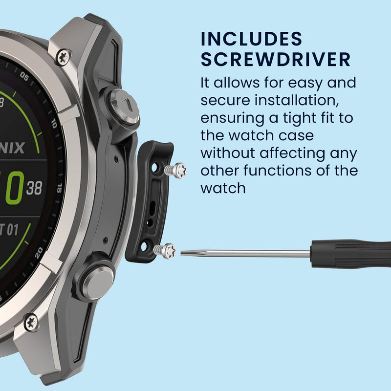 kwmobile Smartwatch Seiten-Bumper für Garmin Fenix 8 / Tactix 8 / Quatix 8 (47mm) Watch Side Bumper - Ersatz Stoßschutz für Uhrenrand aus Metall inkl. Schraubendreher - Schwarz Silber Schwarz