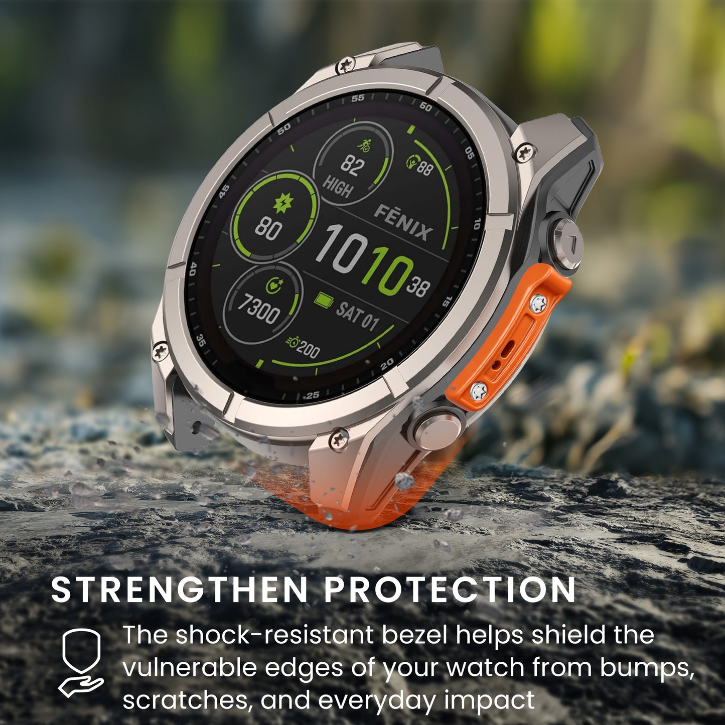 kwmobile Smartwatch Seiten-Bumper für Garmin Fenix 8 / Tactix 8 / Quatix 8 (47mm) Watch Side Bumper - Ersatz Stoßschutz für Uhrenrand aus Metall inkl. Schraubendreher - Orange Schwarz Orange