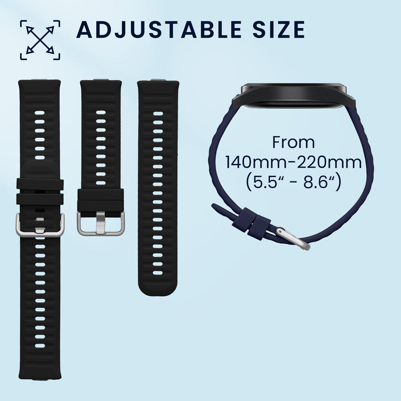 kwmobile Silikon Uhrenarmband für Huawei Watch Fit 5 / Watch Fit 5 Pro Armband - Ersatzarmband für Fitnesstracker - Wechselarmband Smartwatch - Schwarz Dunkelblau Schwarz
