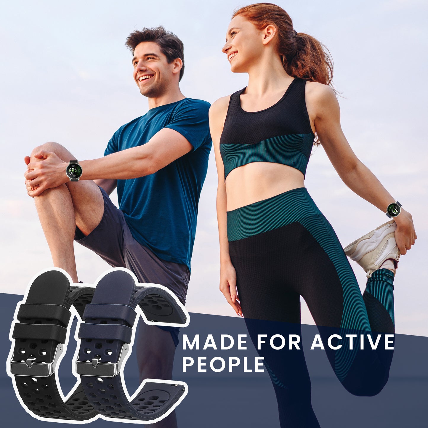 kwmobile 2x Uhrenarmband für Amazfit Active3 Premium Armband - Fitnesstracker Band Set aus TPU Silikon - Ersatzarmband Smartwatch - Schwarz Dunkelblau Schwarz  [dsg01]