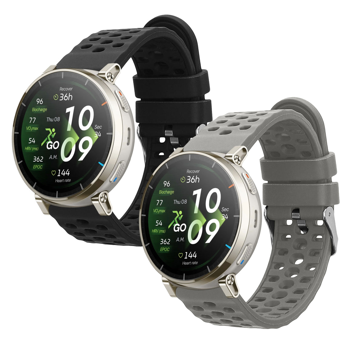 kwmobile 2x Uhrenarmband für Amazfit Active3 Premium Armband - Fitnesstracker Band Set aus TPU Silikon - Ersatzarmband Smartwatch - Grau Schwarz Grau  [dsg02]