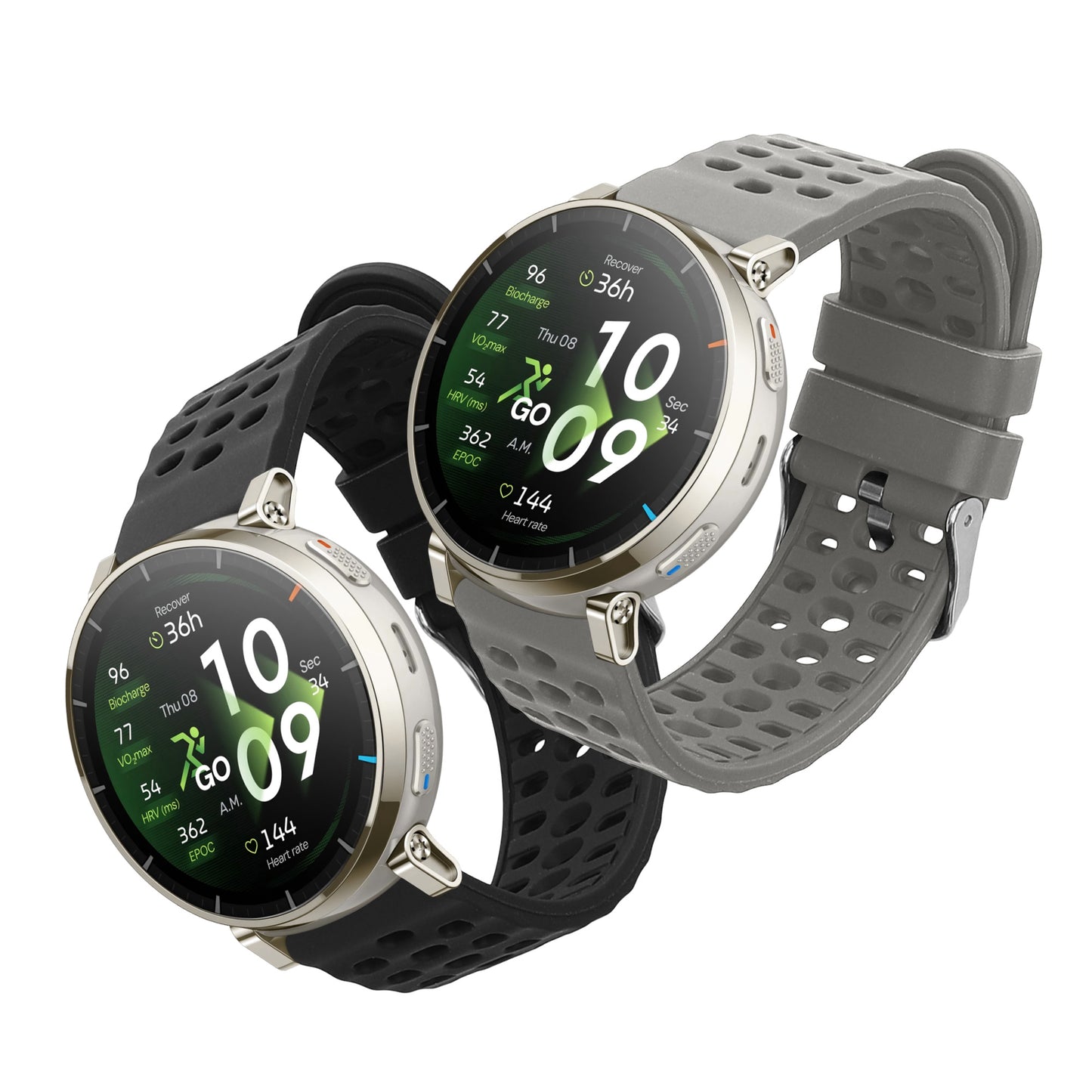 kwmobile 2x Uhrenarmband für Amazfit Active3 Premium Armband - Fitnesstracker Band Set aus TPU Silikon - Ersatzarmband Smartwatch - Grau Schwarz Grau  [dsg02]