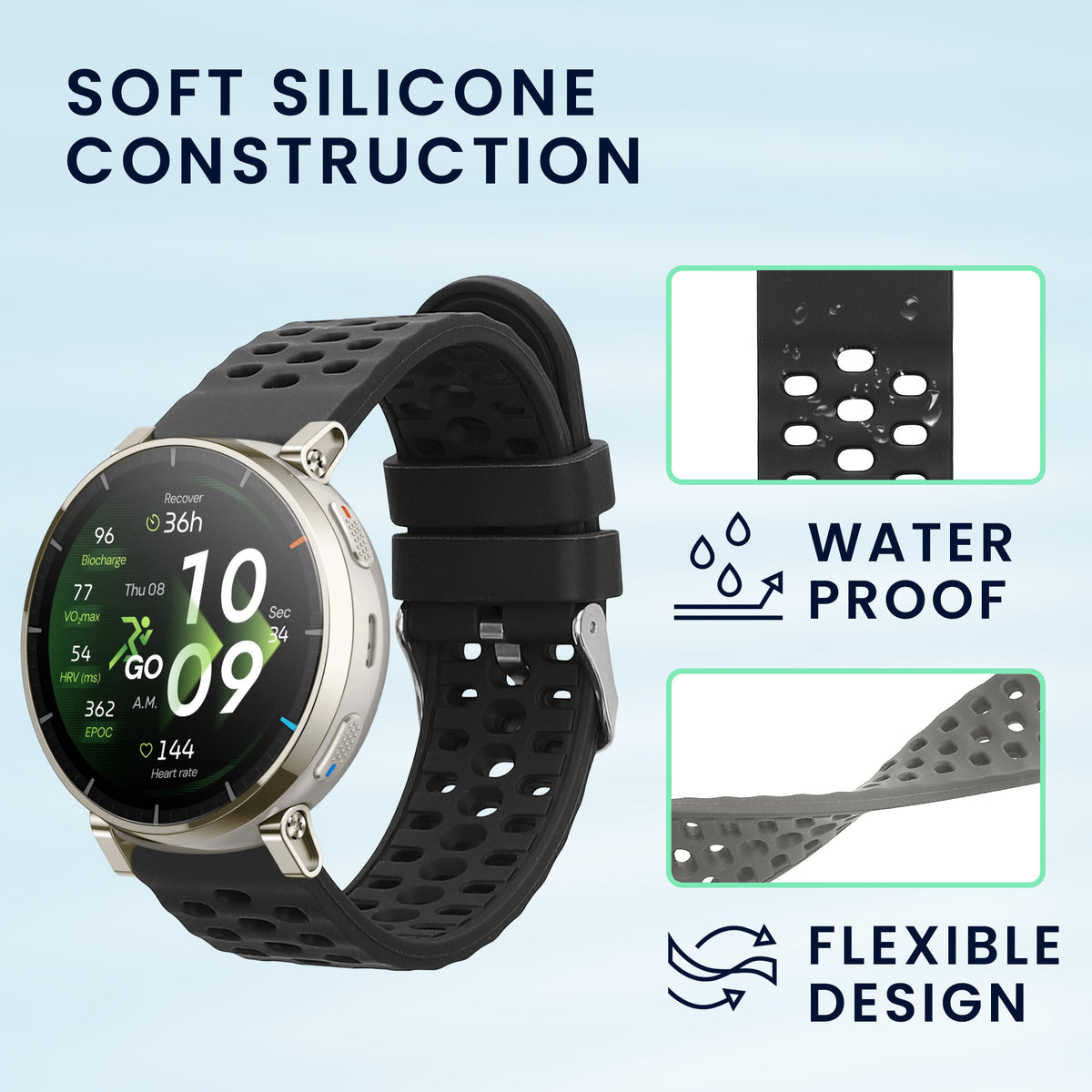 kwmobile 2x Uhrenarmband für Amazfit Active3 Premium Armband - Fitnesstracker Band Set aus TPU Silikon - Ersatzarmband Smartwatch - Grau Schwarz Grau  [dsg02]