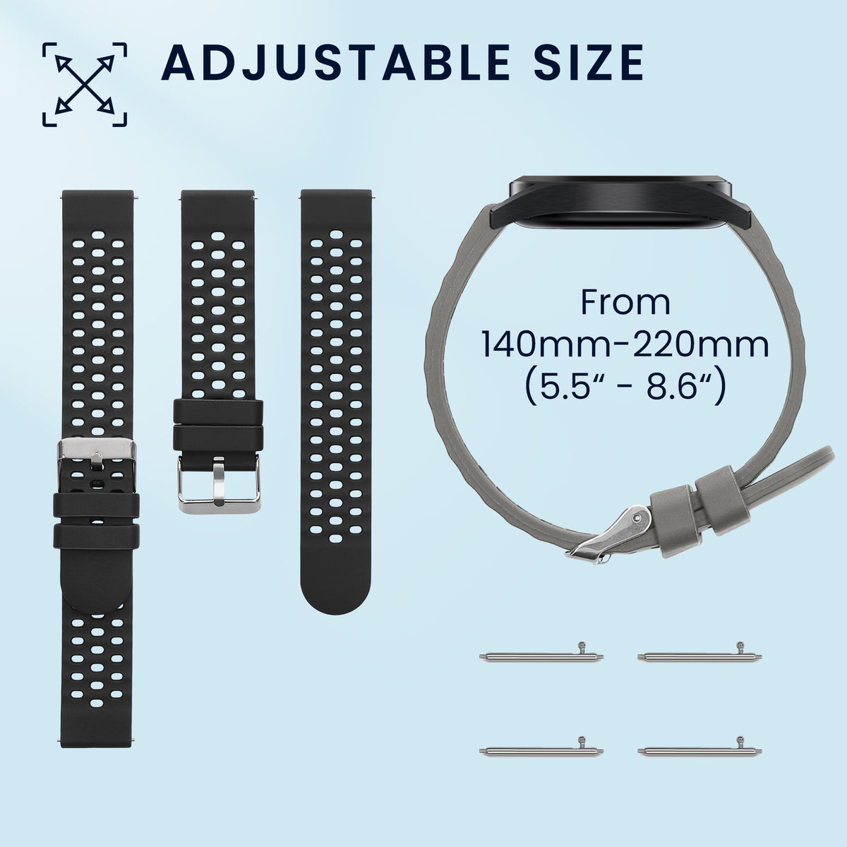 kwmobile 2x Uhrenarmband für Amazfit Active3 Premium Armband - Fitnesstracker Band Set aus TPU Silikon - Ersatzarmband Smartwatch - Grau Schwarz Grau  [dsg02]