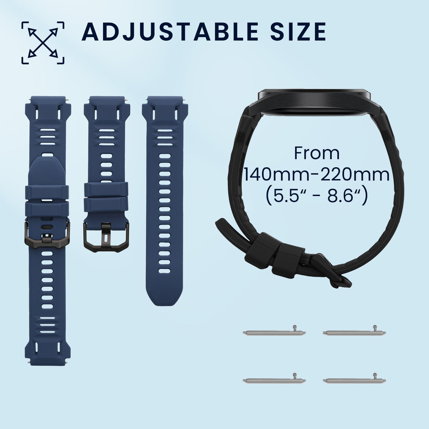 kwmobile 2x Uhrenarmband für Amazfit T-Rex3 Pro 44mm Armband - Fitnesstracker Band Set aus TPU Silikon - Ersatzarmband Smartwatch - Schwarz Dunkelblau Schwarz  [dsg01]