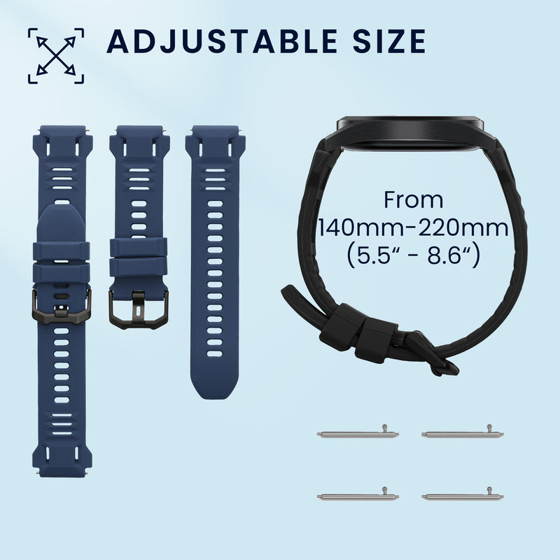 kwmobile 2x Uhrenarmband für Amazfit T-Rex3 Pro 44mm Armband - Fitnesstracker Band Set aus TPU Silikon - Ersatzarmband Smartwatch - Schwarz Dunkelblau Schwarz  [dsg01]