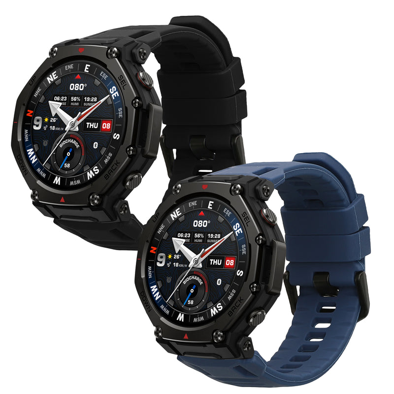 kwmobile 2x Uhrenarmband für Amazfit T-Rex3 Pro 44mm Armband - Fitnesstracker Band Set aus TPU Silikon - Ersatzarmband Smartwatch - Schwarz Dunkelblau Schwarz  [dsg01]
